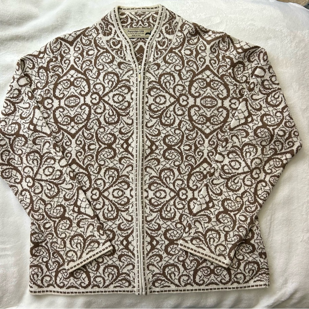 Peruvian Link Alpaca Jauja Wool Collection Zip Front Sweater/Cadigan L